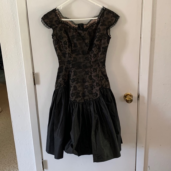 Vintage Dresses & Skirts - Wednesday Addams handmade black lace and taffeta party dress